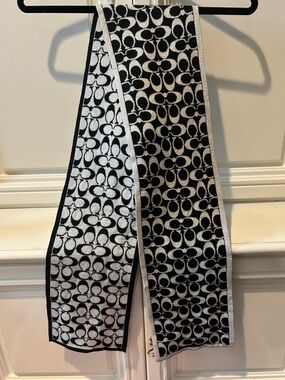 Coach Black and Silver Logo Knit Scarf